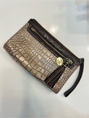 Brahmin Croc-Embossed Leather Wristlet / Wallet Clutch with Tassel